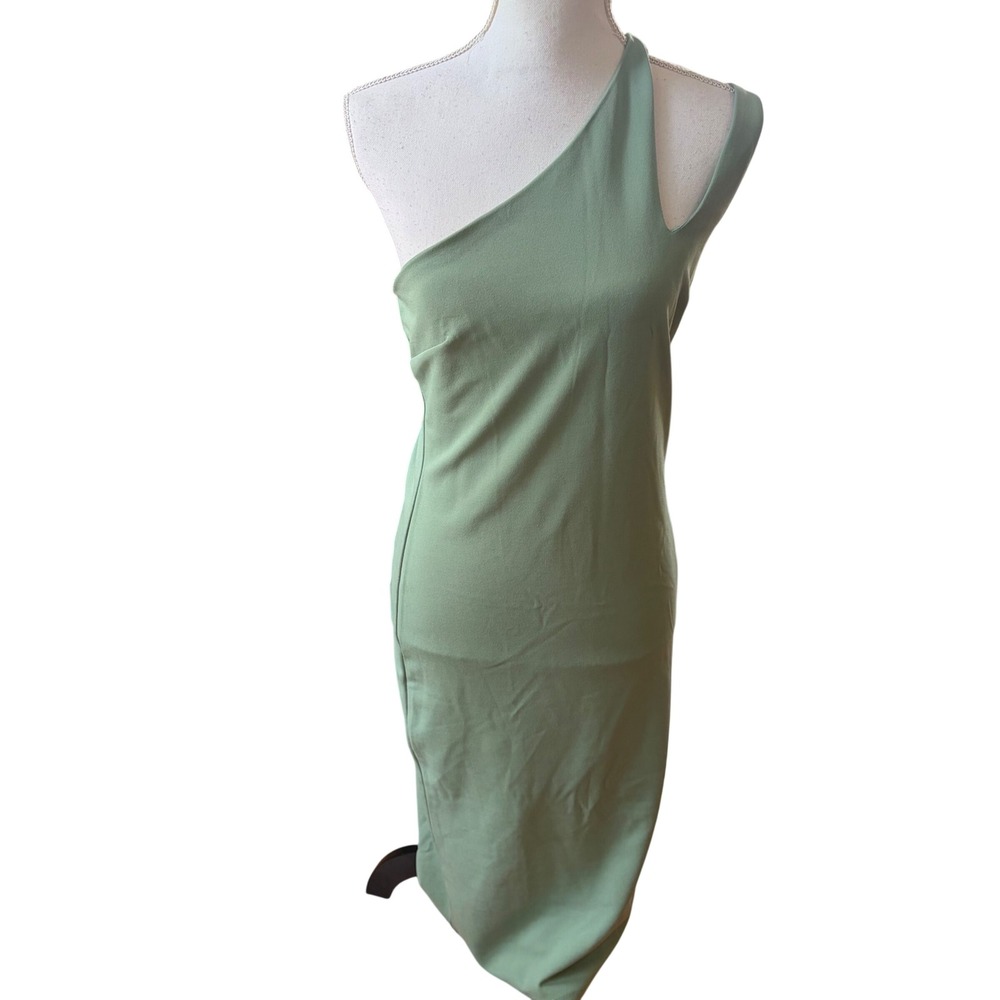 NWT H&M One Shoulder Bodycon Midi Dress Sage Green Sz Medium Cocktail Date Night